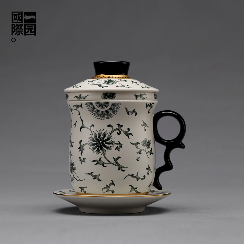 A yellow water cup of household ceramic cups business gifts, office cup filtration separation with cover with the individual cups of men