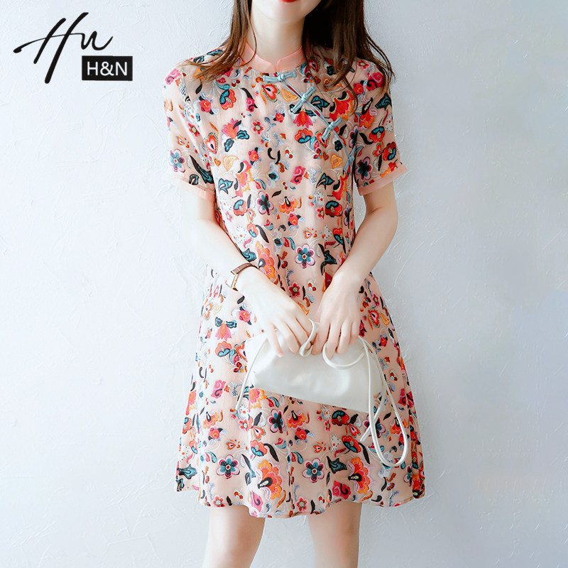 Cheongsam modified version of the dress women's summer 2021 new stand-up collar Chinese retro small print temperament small skirt