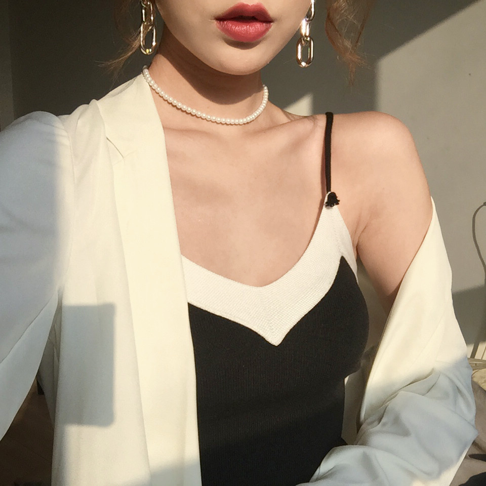 实拍性感百搭短款v领修身显瘦小背心吊带