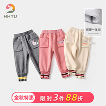 HHTU girls plus velvet pants autumn and winter wear foreign childrens leisure sports pants loose pants thick one velvet