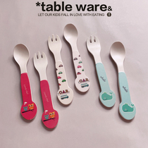 Bamboo fiber cartoon whale owl car baby baby fork spoon tableware kindergarten parent-child restaurant