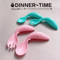 Baby childrens elbow fork spoon baby learning food training auxiliary elbow spoon supplementary food fork plastic 0-3 years old