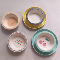 Orange kerr bamboo fiber childrens rice soup noodle bowl Cherry letter round supplementary food bowl baby children parent-child restaurant