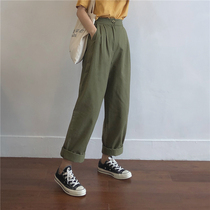 muzi 21 Qiuwan set up a good version of retro high waist Lantern type overalls womens casual straight trousers