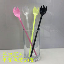 Disposable Fruit Tea fork long handle fork spoon fruit tea straw fork spoon 25CM extended straw fork