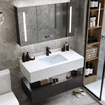 Modern simple light luxury bathroom cabinet combination Marble face wash basin Bathroom wash basin Nordic rock board