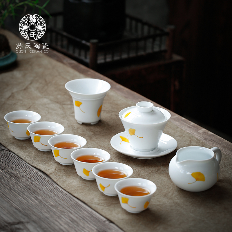 Su ceramic hand draw a complete set of tea service suit household kung fu tea set under the glaze color tureen tea cups