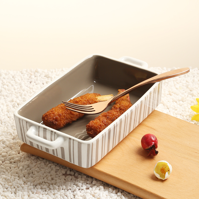 Su ceramic baking oven dedicated bakeware rectangular double handle small ceramic pan 8.8 inches