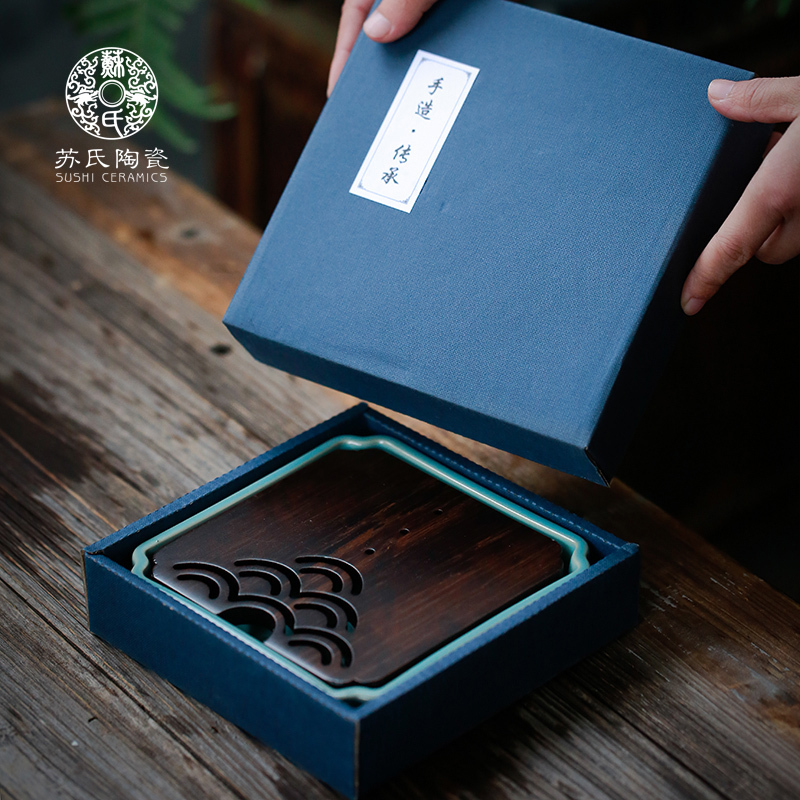 Su ceramic ceramic small tea tray was heavy bamboo water tea pot adopt saucer plate household mini dry terms plate pot