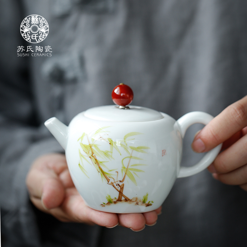 Su hand - made ceramic teapot kung fu tea set white porcelain teapot single pot of household small teapot
