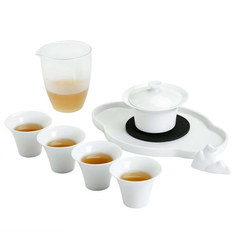 Su ceramic reflected on kung fu tea set suit white porcelain tureen tea cups bosom friend contracted household tea gifts