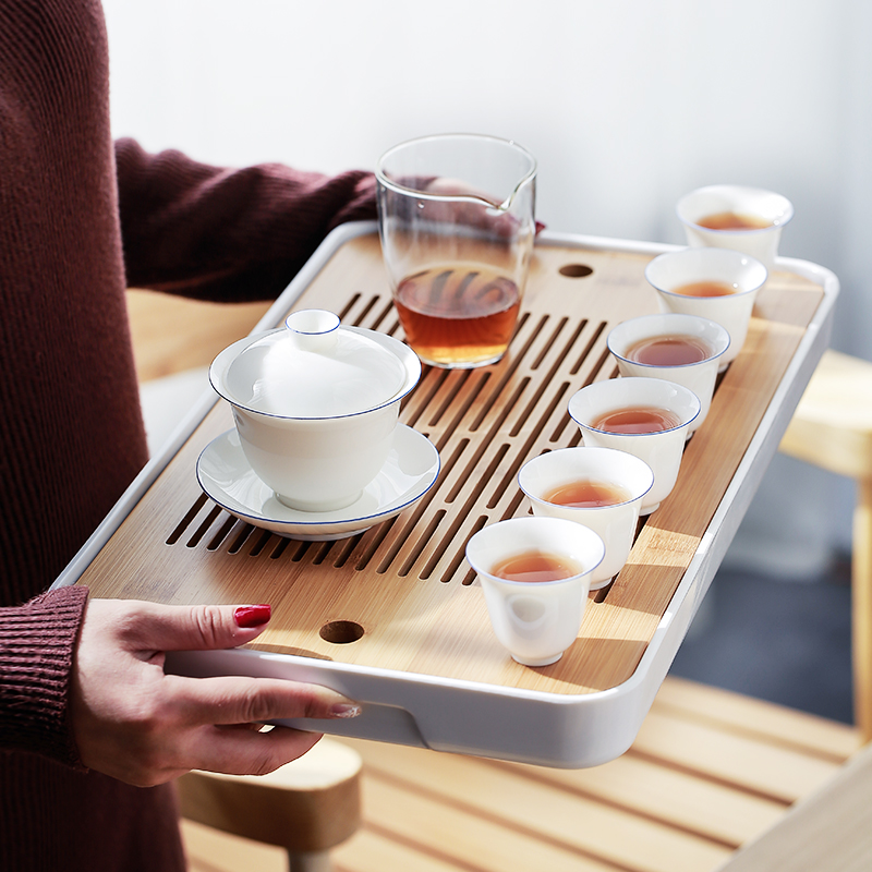 Su ceramic water type bamboo household sea kung fu tea tray tea tea set simple rectangular tray package