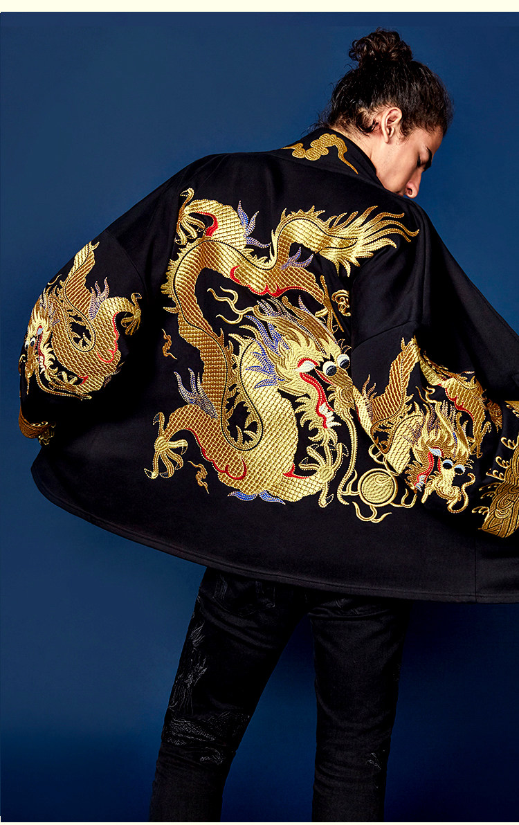 贝勒府中国风刺绣金龙袍外套男秋冬宽松大码和服大衣潮流嘻哈汉服
