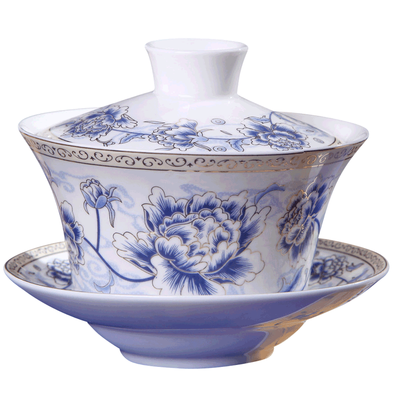 Large blue and white only three bowls tureen birthday present worship sweet tea bowls and cups porcelain cover three mercifully cup cup 200 cc