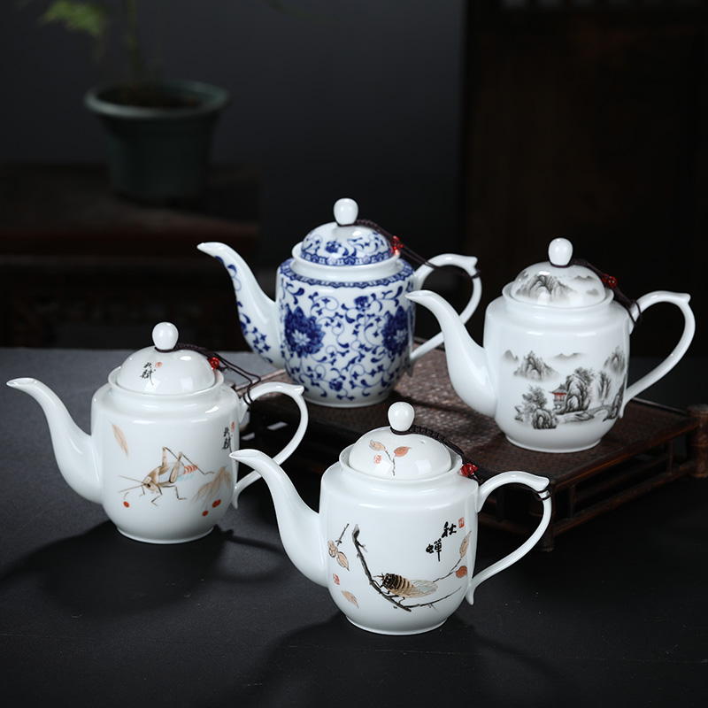 Ceramic teapot single pot of kung fu tea set of blue and white porcelain white porcelain teapot household small tea kettle with filtering