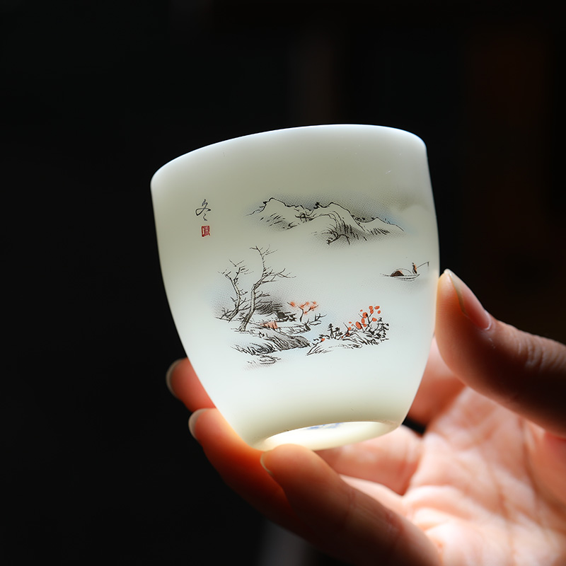 Suet jade ceramic biscuit firing master cup white porcelain individual sample tea cup special single CPU spring, summer, autumn and winter kung fu tea cups