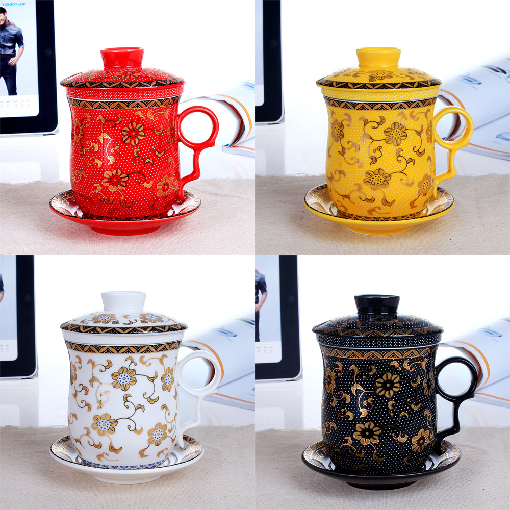 The Fill the jingdezhen ceramic office cup golden flower tea cups ceramic cup with cover glass filter ceramic cups
