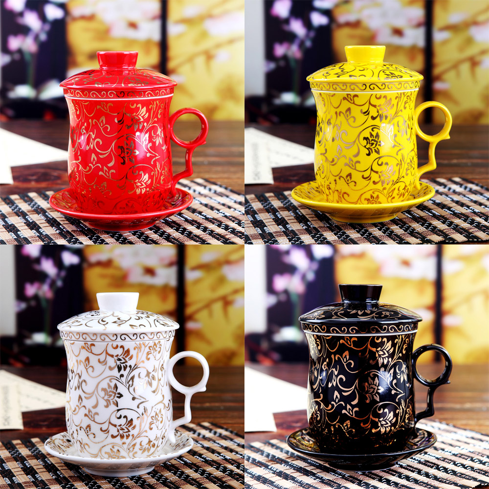 The Fill the jingdezhen ceramic office cup golden flower tea cups ceramic cup with cover glass filter ceramic cups