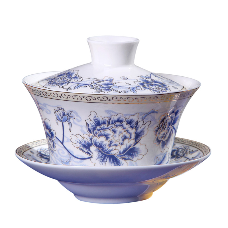 Extra large three fort tea tureen ceramic GaiWanCha lid cup bowl three bowl of tea bowl 350 cc