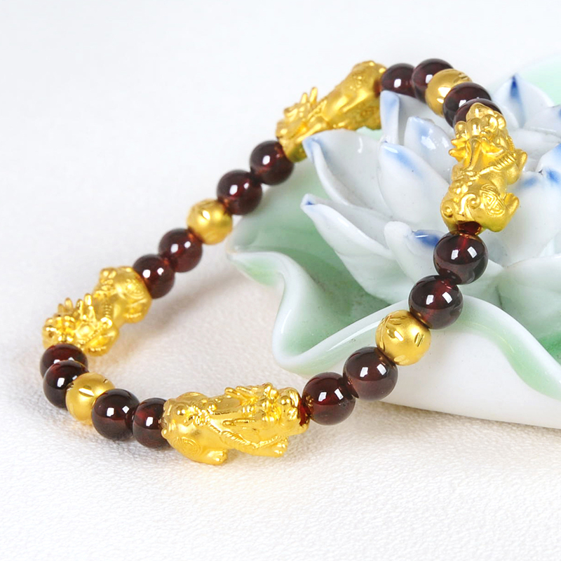 chen chen pure gold bracelet for women with garnet 999 hard enough gold year of life transfer beads for couples gold bracelet for men