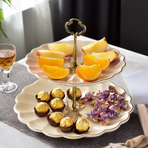 Modern and simple dessert table candy plate fruit plate double-layer grid living room coffee table fruit plate creative decoration ceramic