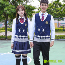 Primary and secondary school students male and female performance suits Chorus knitted vest College style school uniform suit Navy skirt Sailor suit Korea
