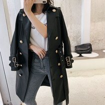 Leather trench coat womens long sheep coat new suit collar slim European leather jacket Spring and Autumn Tide