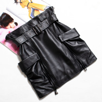 2021 Spring and Autumn New Style Sheepskin High Waist Pocket Leather Skirt Skirt Korean Haining