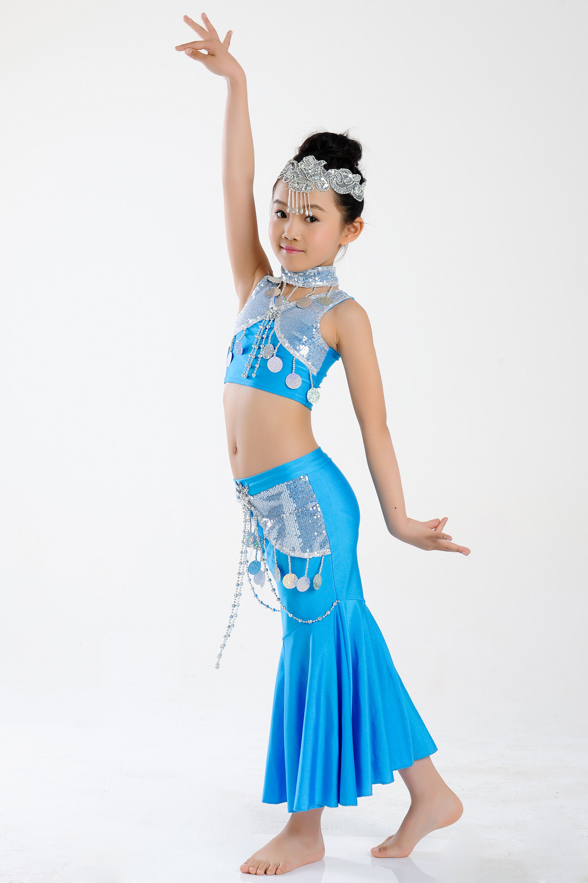 新款儿童傣族舞蹈服彩云之南三人喜水 幼儿孔雀舞女童民族演出服