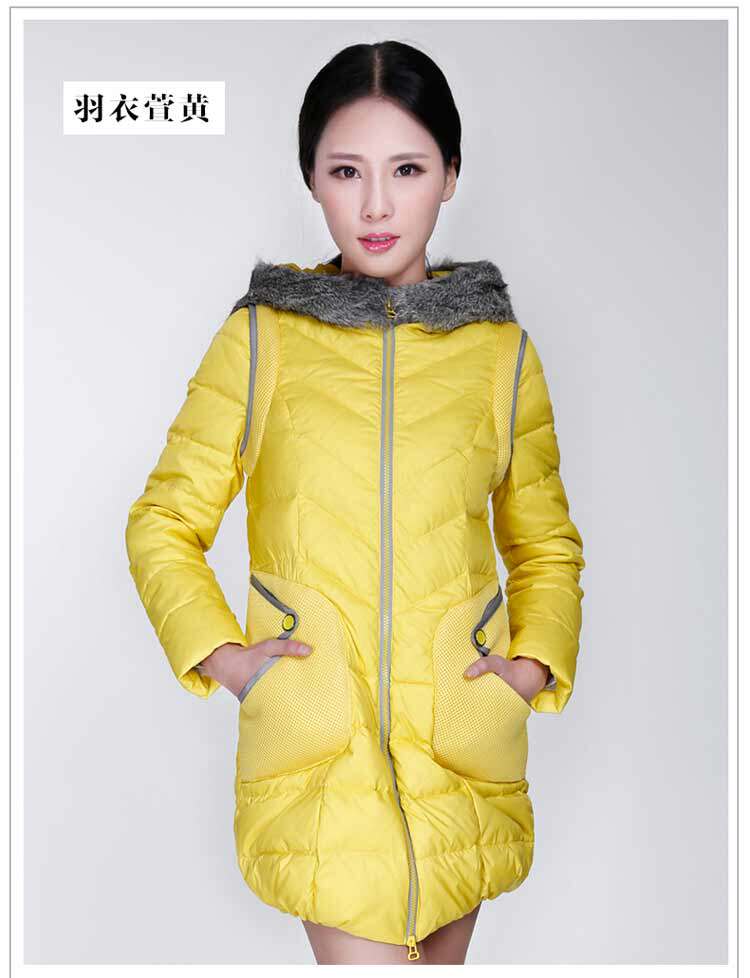 卡巴依反季清仓秋冬修身羽绒服女兔毛连帽毛领