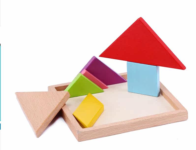 特大号进口榉木七巧板木制拼图儿童益智形状拼板智力开发早教玩具