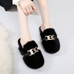 Autumn and winter French elegant and sweet cotton slippers for women indoor thick-soled wedge-heeled soft-soled home non-slip warm home shoes