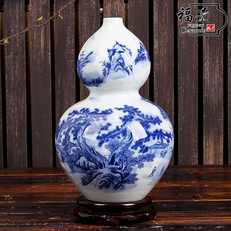 Vase okho spring furnishing articles contracted modern home decoration decoration landscape of blue and white porcelain ceramic Chinese style picture