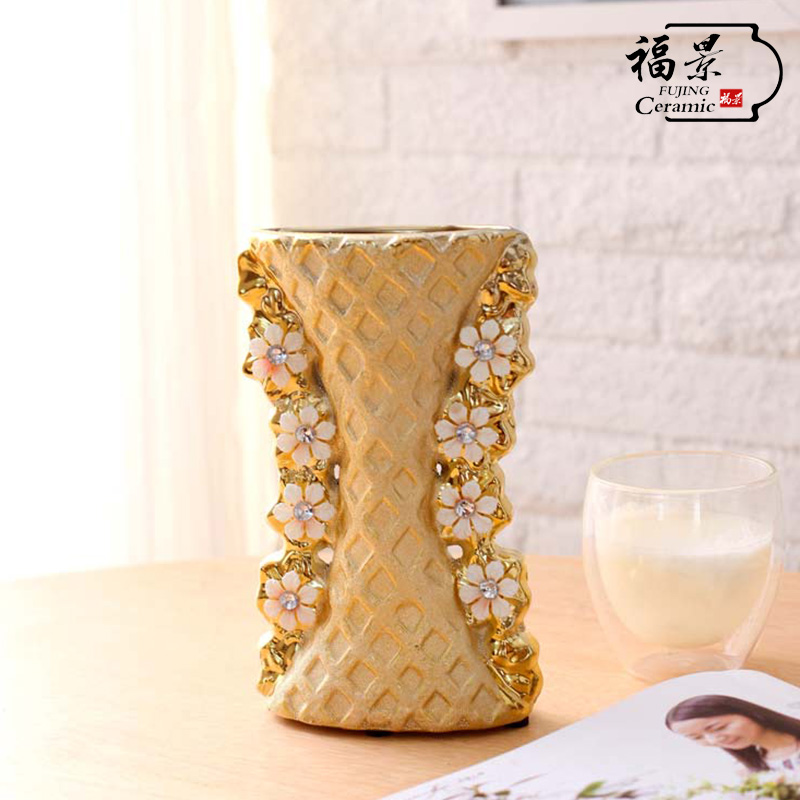 The scene of jingdezhen ceramic European - style floret bottle gold - plated household I sitting room adornment flowers inserted furnishing articles of handicraft