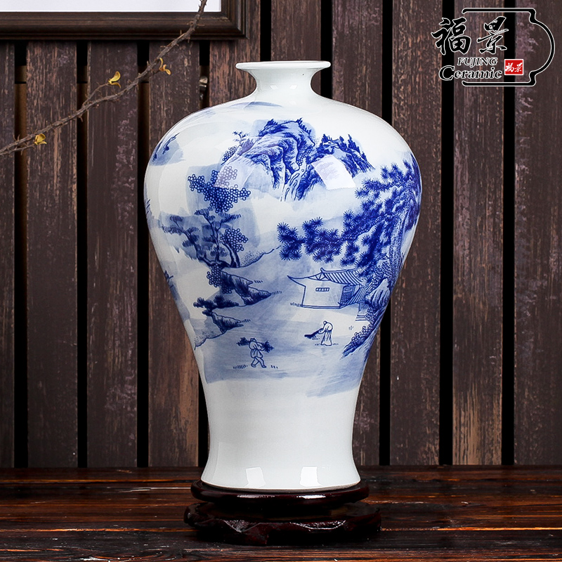 Vase okho spring furnishing articles contracted modern home decoration decoration landscape of blue and white porcelain ceramic Chinese style picture