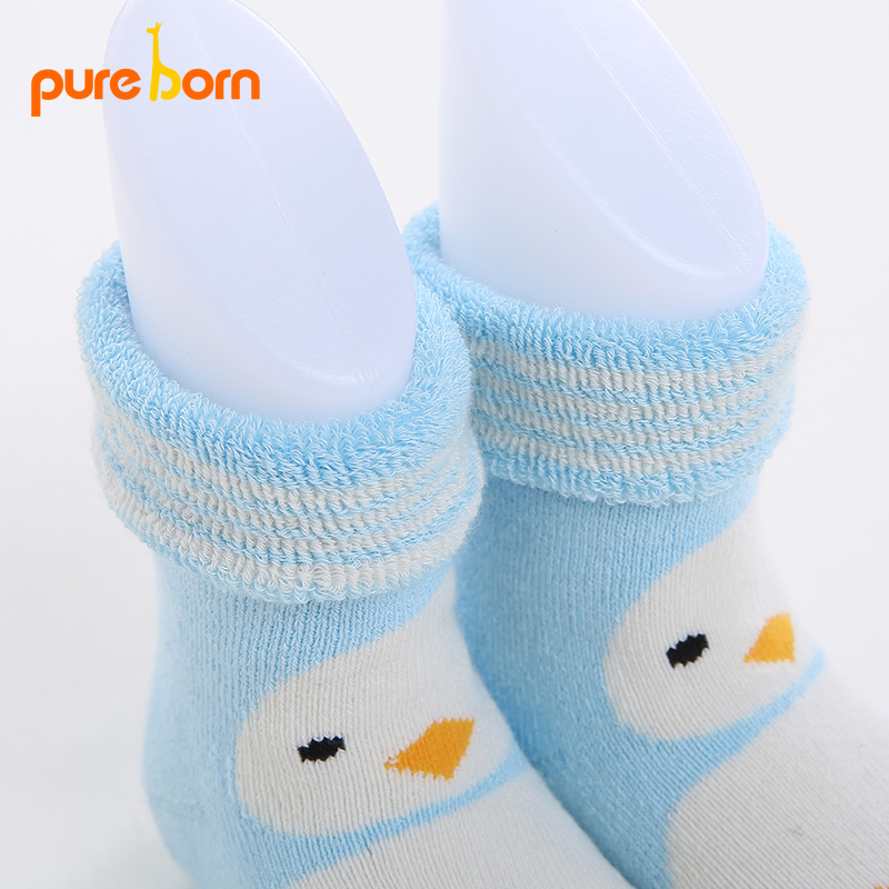 pureborn 婴儿袜子棉秋冬季0-2岁男女宝宝防滑毛圈袜新生儿保暖袜产品展示图3
