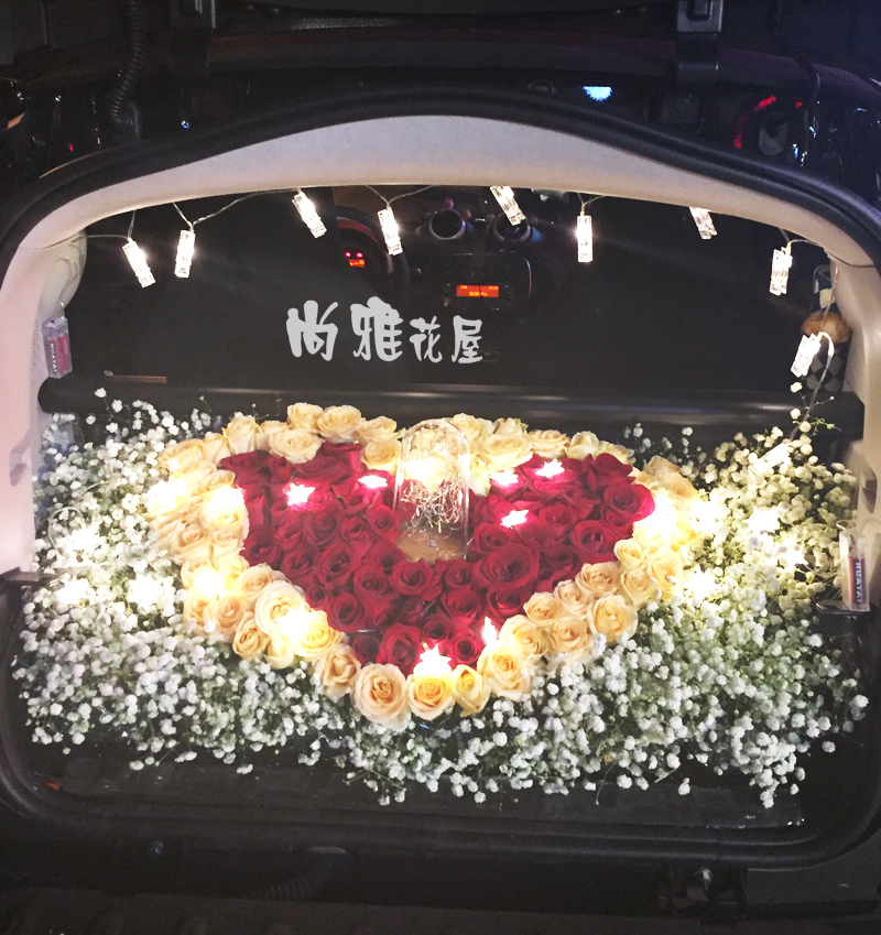 求婚表白生日车后备箱车尾玫瑰鲜花装饰订制布置厦门同城鲜花速递