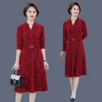 Mother spring dress long sleeve dress long foreign Style 2020 new middle-aged women Spring and Autumn dress temperament over knee skirt