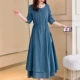 Mùa xuân và mùa hè bông và vải lanh váy retro ban đầu giả hai kích thước lớn của phụ nữ tính khí eo là nghệ thuật váy ngắn tay mỏng - váy đầm
