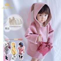 {BabyQ} parent-child full wool handsewn childrens clothing jacket cute bunny bunny coat autumn and winter New Year delivery