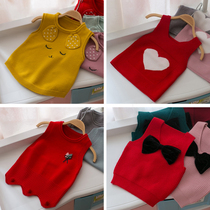 0-5-year-old girl vest spring and Autumn 2021 new baby Korean version vest foreign style pony clip baby knitted waistband 3