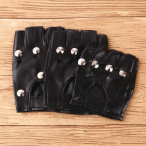 Child leather gloves male and female child black child young child half finger on stage performance gloves street dance gloves 4-9
