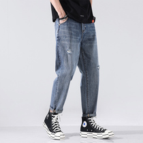 Hong Kong Tidal Wave Spring Autumn Season 2022 New 90% Jeans Mens Trend 100 Hitch Easy To Break Through The Straight Drum Pants