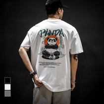 Hong Kong Tide Brand 2021 Summer Cotton Panda Short Sleeve T-shirt Mens ins Trend Joker Loose Plus Size Fat Half Sleeve