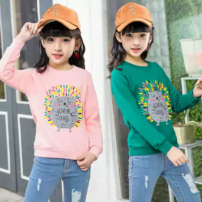 Girls autumn long sleeve T-shirt 2021 new autumn pullover top child plus velvet sweater children's base shirt