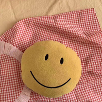 ins cute smiling face pillow double-sided embroidery yellow plush pillow childrens room home decoration pillow down cotton cushion