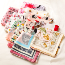 Satin silk screen flower small square scarf female ins student decoration cute spring and autumn summer tide Korean version of hundred small scarf