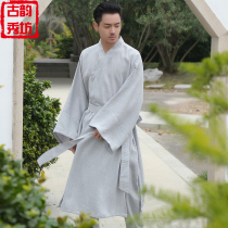 Zen ancient style Lay dress Taoist robe Jacket jacket Cotton linen tea dress Chinese style Kaftan Improved Hanfu Mens clothing