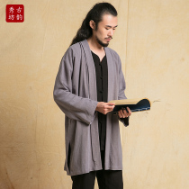 Ancient Yun Xiufang spring new original retro road robe Chinese style Hanfu cotton linen kimono Chao man seven-point sleeve cardigan