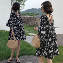 Maternity dress summer 2021 new spring and autumn large flower summer skirt women Summer Net red suit